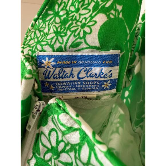 Vintage Waltah Clarkes Hawaiian Floral Maxi Dress‎ Green White Size 12 Neck - Picture 7 of 10